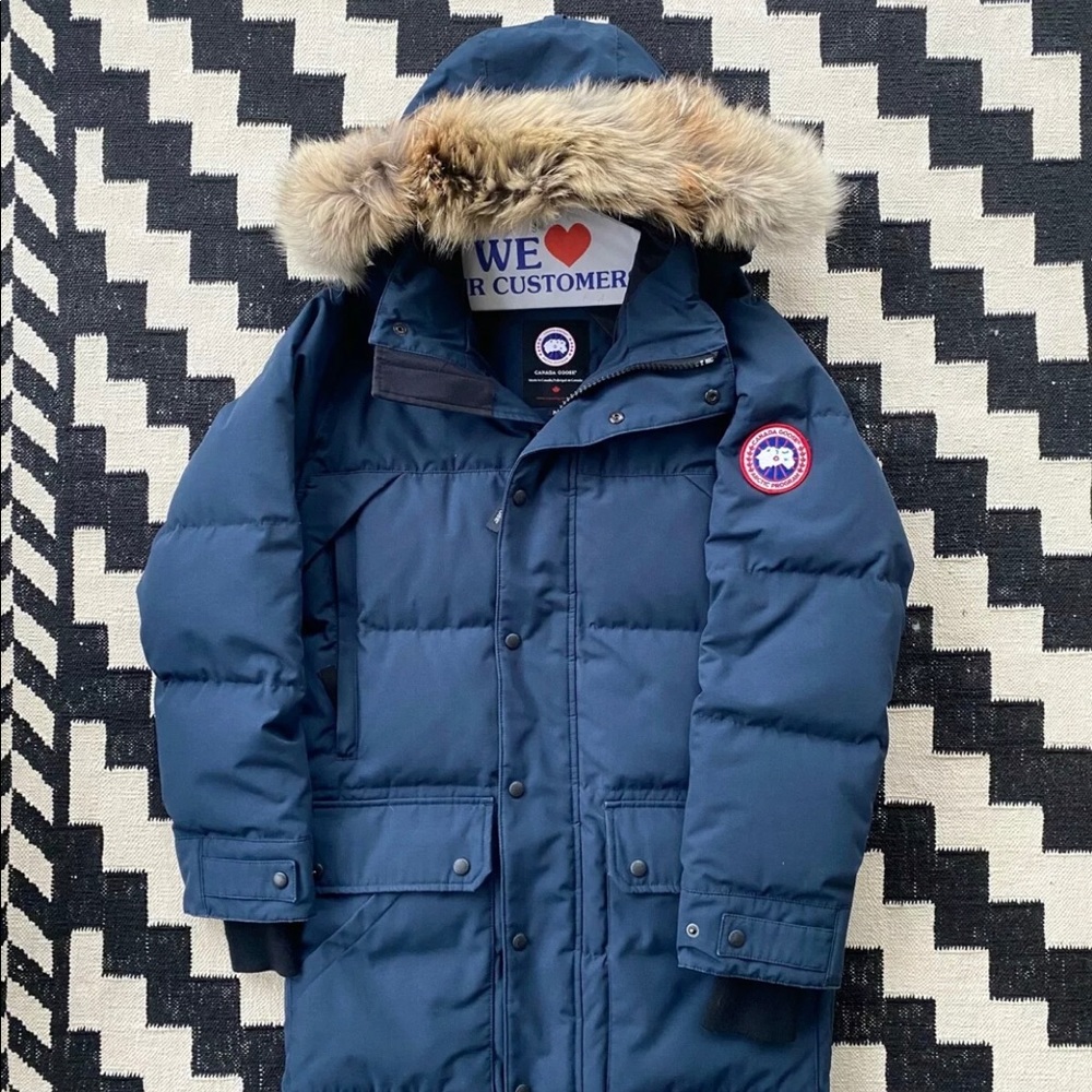 Canada Goose Navy Blue Puffer Jacket with Fur Trim